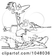 Poster, Art Print Of Cartoon Black And White Outline Design Of A Water Skiing Guy