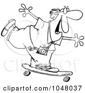 Royalty Free RF Clip Art Illustration Of A Cartoon Black And White Outline Design Of A Businessman Skateboarding by toonaday