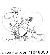 Poster, Art Print Of Cartoon Black And White Outline Design Of A Man Falling While Ice Skating