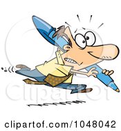 Cartoon Businessman Running With A Pen