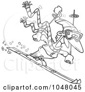 Royalty Free RF Clip Art Illustration Of A Cartoon Black And White Outline Design Of A Skier Guy