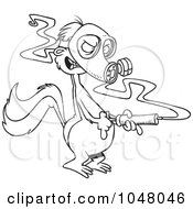 Cartoon Black And White Outline Design Of A Skunk Wearing A Mask And Spraying