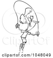 Royalty Free RF Clip Art Illustration Of A Cartoon Black And White Outline Design Of A Woman Skipping Rope