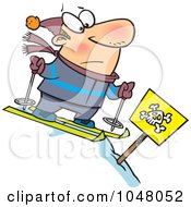 Poster, Art Print Of Cartoon Guy Skiing Down A Dangerous Slope