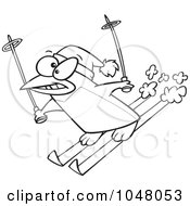 Royalty Free RF Clip Art Illustration Of A Cartoon Black And White Outline Design Of A Ski Penguin