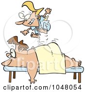 Cartoon Tiny Massage Therapist Jumping On Her Client