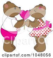 Poster, Art Print Of Valentine Bears Sharing A Heart Lolipop