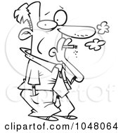 Poster, Art Print Of Cartoon Black And White Outline Design Of A Businessman Smoking