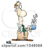 Royalty Free RF Clip Art Illustration Of A Cartoon Businessman Holding Coffee And Watching A Snail Pass by toonaday