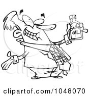 Royalty Free RF Clip Art Illustration Of A Cartoon Black And White Outline Design Of A Businessman Holding Snake Oil by toonaday