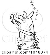 Poster, Art Print Of Cartoon Black And White Outline Design Of A Snoozing Businessman