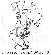 Royalty Free RF Clip Art Illustration Of A Cartoon Black And White Outline Design Of A Sneaky Businessman Smoking by toonaday