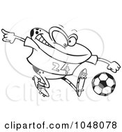 Poster, Art Print Of Cartoon Black And White Outline Design Of A Frog Playing Soccer
