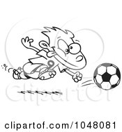 Poster, Art Print Of Cartoon Black And White Outline Design Of A Running Soccer Boy