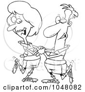 Royalty Free RF Clip Art Illustration Of A Cartoon Black And White Outline Design Of A Soccer Couple Dancing