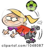 Poster, Art Print Of Cartoon Soccer Girl Doing A Kick Trick