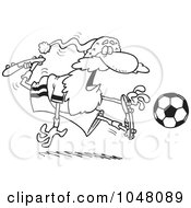 Poster, Art Print Of Cartoon Black And White Outline Design Of Santa Playing Soccer