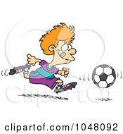 Poster, Art Print Of Cartoon Boy Running After A Soccer Ball