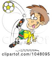 Royalty Free RF Clip Art Illustration Of A Cartoon Boy Doing A Soccer Kick
