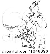 Royalty Free RF Clip Art Illustration Of A Cartoon Black And White Outline Design Of A Rock On A Mans Foot