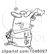 Royalty Free RF Clip Art Illustration Of A Cartoon Black And White Outline Design Of A Scared Man Watching A Spider