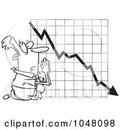 Poster, Art Print Of Cartoon Black And White Outline Design Of A Businessman Praying By A Failing Chart