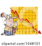 Poster, Art Print Of Cartoon Businessman Praying By A Failing Chart