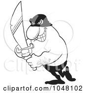 Royalty Free RF Clip Art Illustration Of A Cartoon Black And White Outline Design Of An Evil Man Holding A Sword by toonaday