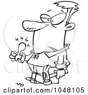 Royalty Free RF Clip Art Illustration Of A Cartoon Black And White Outline Design Of A Carpenter With A Swollen Thumb by toonaday