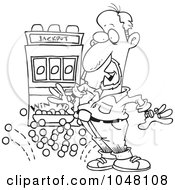 Royalty Free RF Clip Art Illustration Of A Cartoon Black And White Outline Design Of A Man Winning A Jackpot