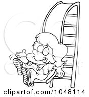 Poster, Art Print Of Cartoon Black And White Outline Design Of A Girl On A Slide