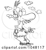 Royalty Free RF Clip Art Illustration Of A Cartoon Black And White Outline Design Of A Smoker by toonaday