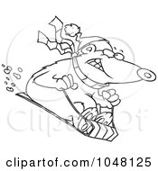 Royalty Free RF Clip Art Illustration Of A Cartoon Black And White Outline Design Of A Sledding Bear