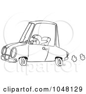 Poster, Art Print Of Cartoon Black And White Outline Design Of A Short Woman Driving
