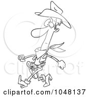 Royalty Free RF Clip Art Illustration Of A Cartoon Black And White Outline Design Of A Slim Cowboy