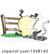 Poster, Art Print Of Cartoon Sleepy Sheep By A Fence