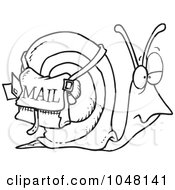 Poster, Art Print Of Cartoon Black And White Outline Design Of A Snail Mail