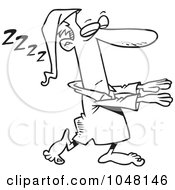 Poster, Art Print Of Cartoon Black And White Outline Design Of A Guy Sleep Walking