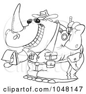 Royalty Free RF Clip Art Illustration Of A Cartoon Black And White Outline Design Of A Police Rhino Issuing A Ticket