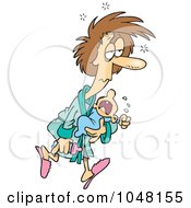 Poster, Art Print Of Cartoon Sleepless Mother Carrying A Crying Baby