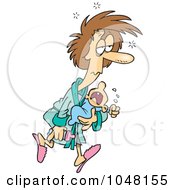 Royalty Free RF Clip Art Illustration Of A Cartoon Sleepless Mother Carrying A Crying Baby