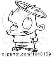 Royalty Free RF Clip Art Illustration Of A Cartoon Black And White Outline Design Of A Boy With A Slipping Halo by toonaday