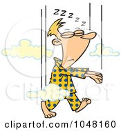 Royalty Free RF Clip Art Illustration Of A Cartoon Man Falling While Sleep Walking by toonaday