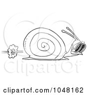 Poster, Art Print Of Cartoon Black And White Outline Design Of A Racing Snail