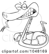 Royalty Free RF Clip Art Illustration Of A Cartoon Black And White Outline Design Of An Evil Snake by toonaday