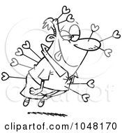 Royalty Free RF Clip Art Illustration Of A Cartoon Black And White Outline Design Of A Smitten Man