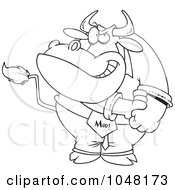 Poster, Art Print Of Cartoon Black And White Outline Design Of A Business Bull Rolling Up His Sleeves