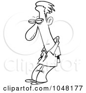 Royalty Free RF Clip Art Illustration Of A Cartoon Black And White Outline Design Of A Sly Guy