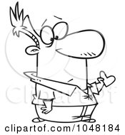 Royalty Free RF Clip Art Illustration Of A Cartoon Black And White Outline Design Of A Man Holding A Small Heart