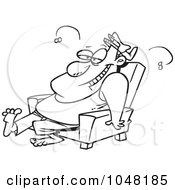 Royalty Free RF Clip Art Illustration Of A Cartoon Black And White Outline Design Of A Stinky Lazy Man by toonaday